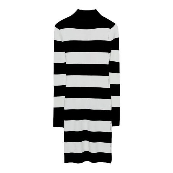 STRADIVARIUS | Navy/Ecru | STRIPED KNIT DRESS WITH ZIP - Picture 3 of 13